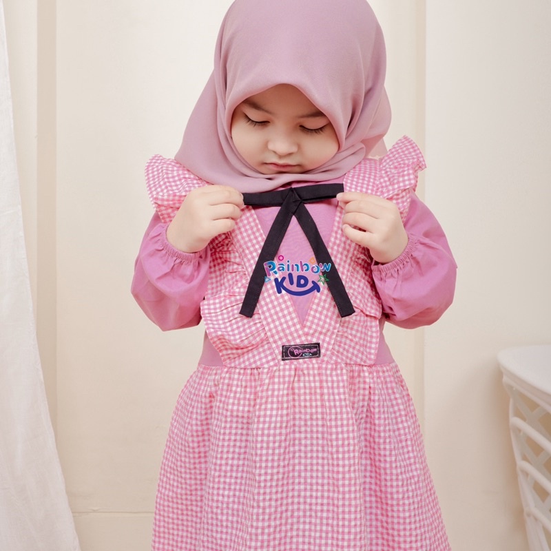 (TERLARIS) GAMIS OOTD ANAK MOTIF KOTAK BERKERAH PITA