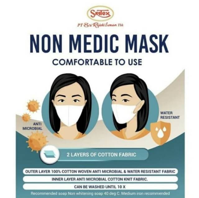 MASKER KAIN ANTI AIR AMAN NYAMAN DIGUNAKAN 2 LAPISAN MASKER SRITEX READY STOCK