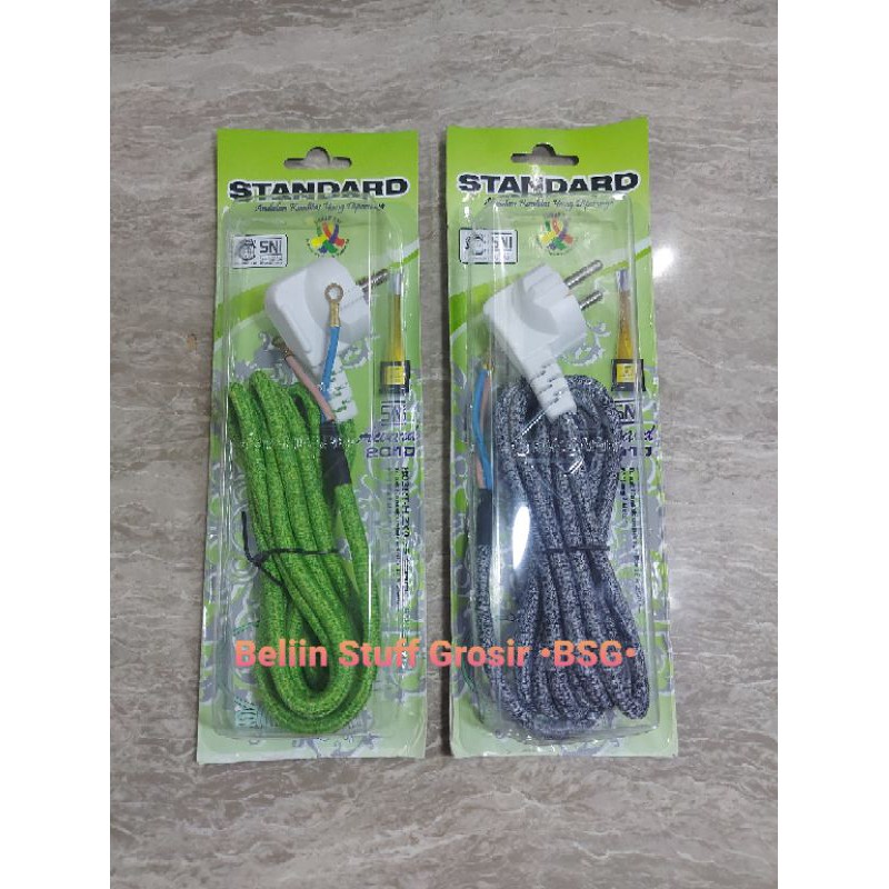 Kabel Setrika STANDART 14038 Panjang 2 Meter Kepala Arde Kabel 2*0.75 Sqmm BerSNI High Quality