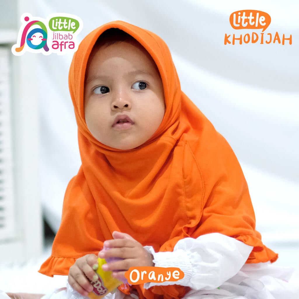 Jilbab Instan Anak Little Khodijah Oranye - Little Jilbab Afra - Bahan Kaos, Adem &amp; Lembut