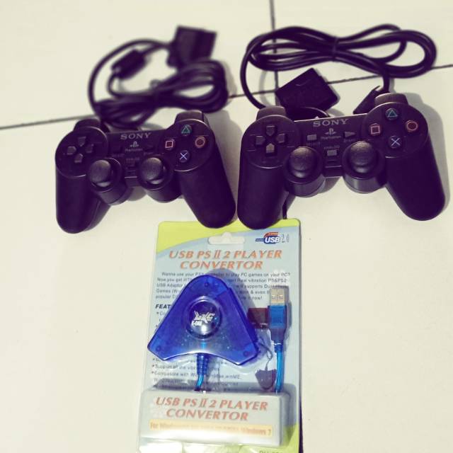 PAKETAN HEMAT 2 STIK PS2 ORI PABRIK+1 CONVERTER BIRU