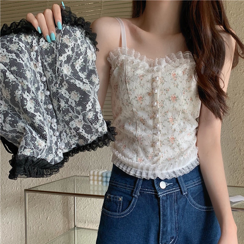 BV.ID BR747 BRA BH TANKTOP CROP KOREAN LACE FLORAL VINTAGE WANITA MOTIF BUNGA RETRO GAYA KOREA