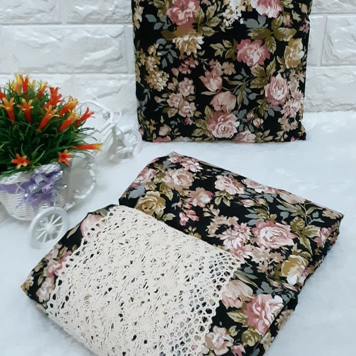 Mukena Wanita Dewasa Sutra Satin Polos Renda Marisa Hitam Abu M 9641MS  Katun Jepang Original Motif