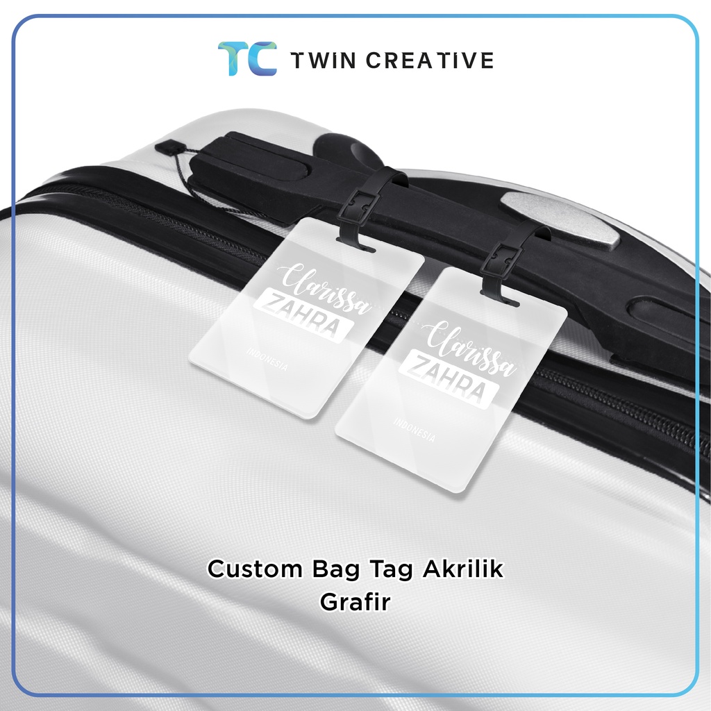 Bag Tag Nama Acrylic Custom Persegi Tas Koper Akrilik Grafir 03 - Bag Tag Kotak Grafir Nama