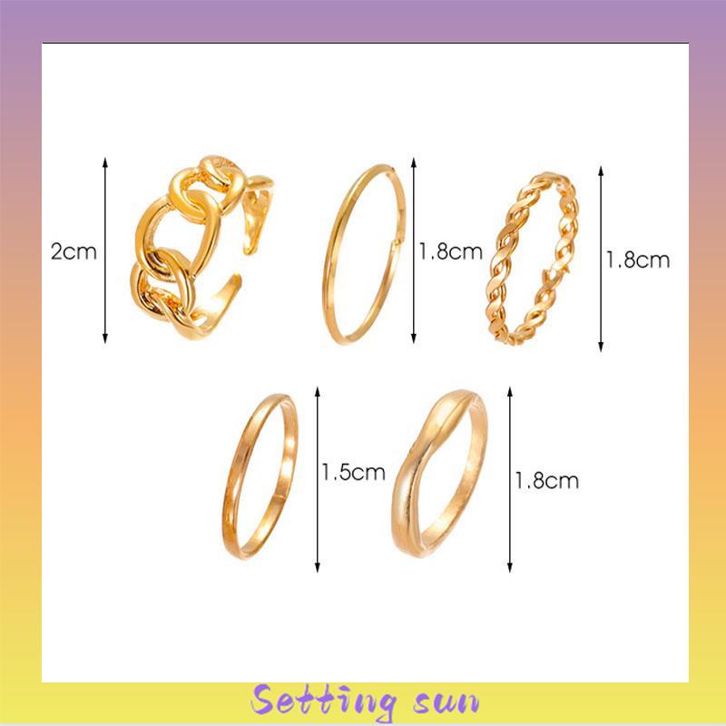 5pcs / Set Fashion Cincin Wanita Model Terbuka Geometri Warna Silver / Gold Gaya Vintage TN