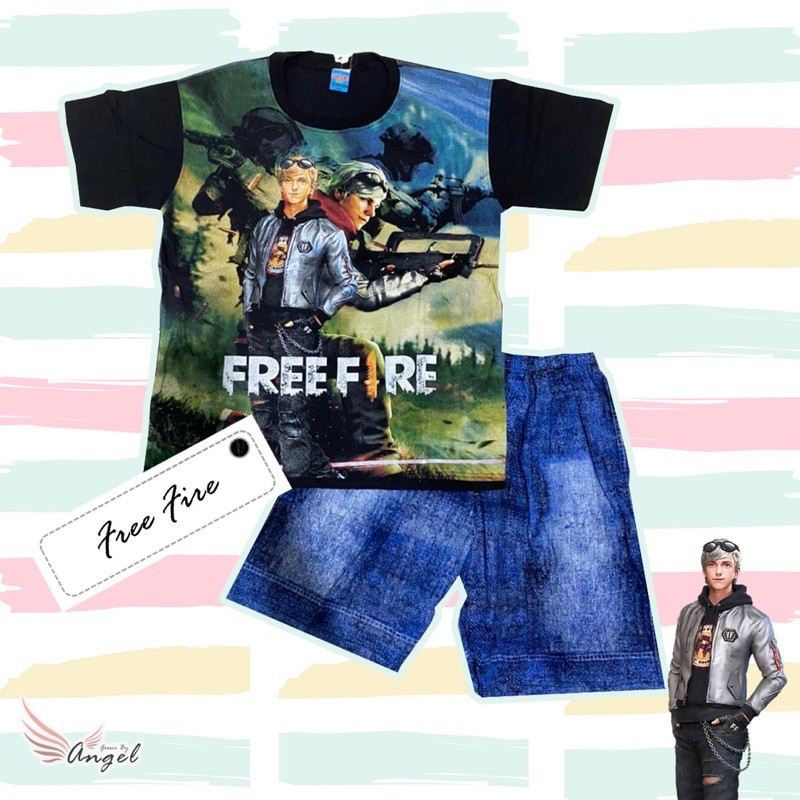 Setelan Baju Anak laki laki FF 2-13tahun karakter free fire bahan katun 100% baju anak sablonan-1