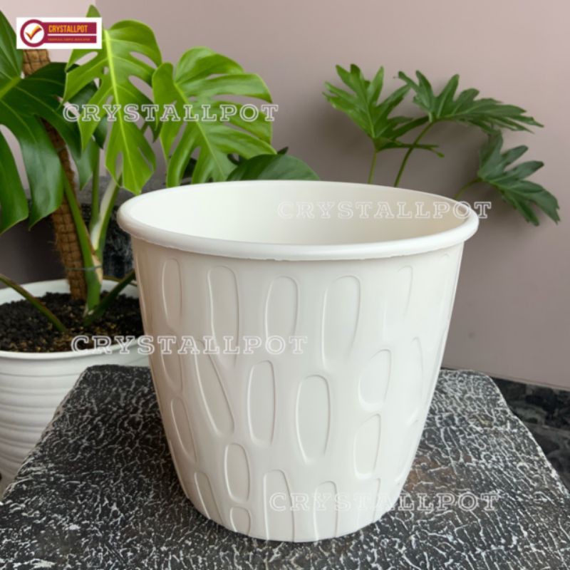 pot bunga tanaman motif kacang putih 19cm - tabitha pk 20 putih