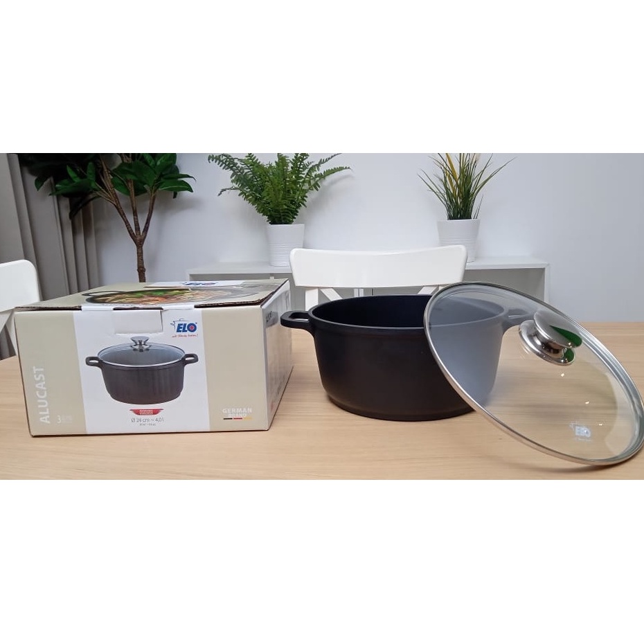 [BISA COD] ELO Pot Alucast with Glass Lid 20 & 24 cm Oven Dutch Panci Berlapis Teflon Dusdusan