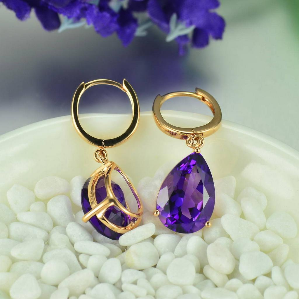 [Ready Stock]Set Bracelet Purple Diamond Ring Stylish Pendant Earrings