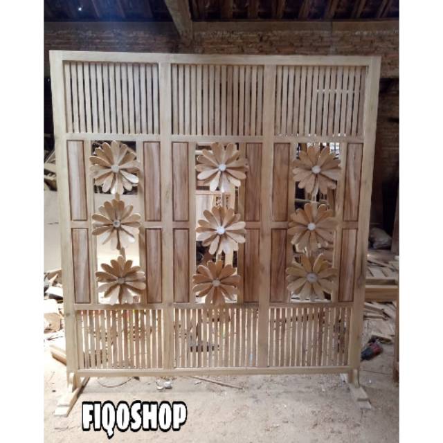 SKETSEL PENYEKAT RUANGAN PARTISI MENTAH MOTIF BUNGA KAYU JATI FURNITURE JEPARA