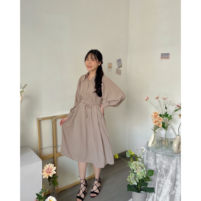 KANON - Heidy Multi-Way Shirt Dress - Dress kemeja midi desain unik korean look