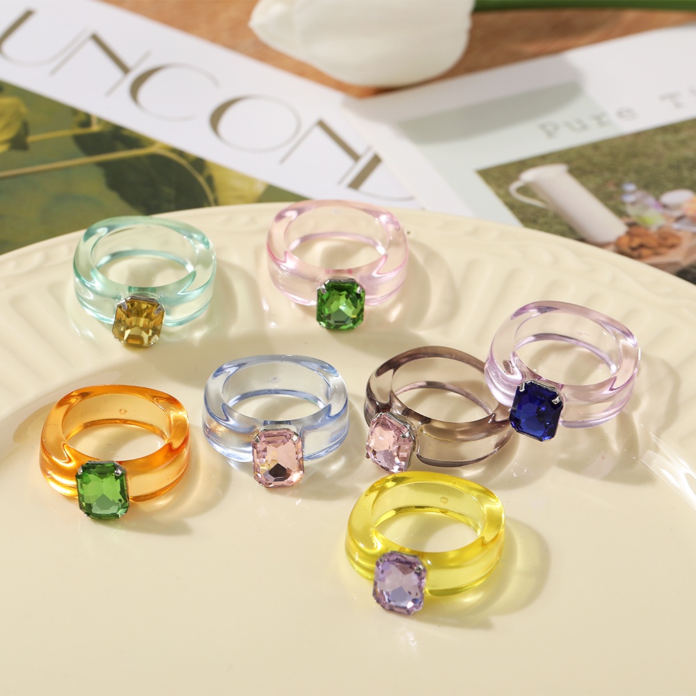 Korean Diamond Transparent Acrylic Rings Fashion Colorful Finger Ring Women Jewelry Accessories