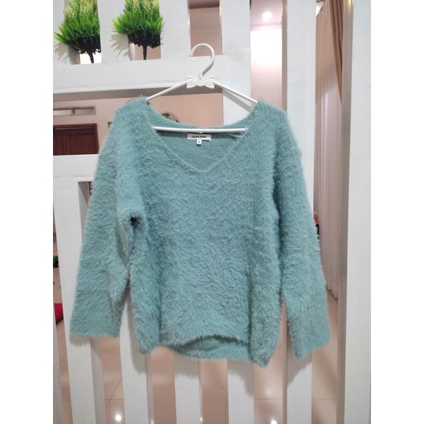 PRE ❤️ sweater baju rajut fuzzy bulu kapas halus crop top baby blue