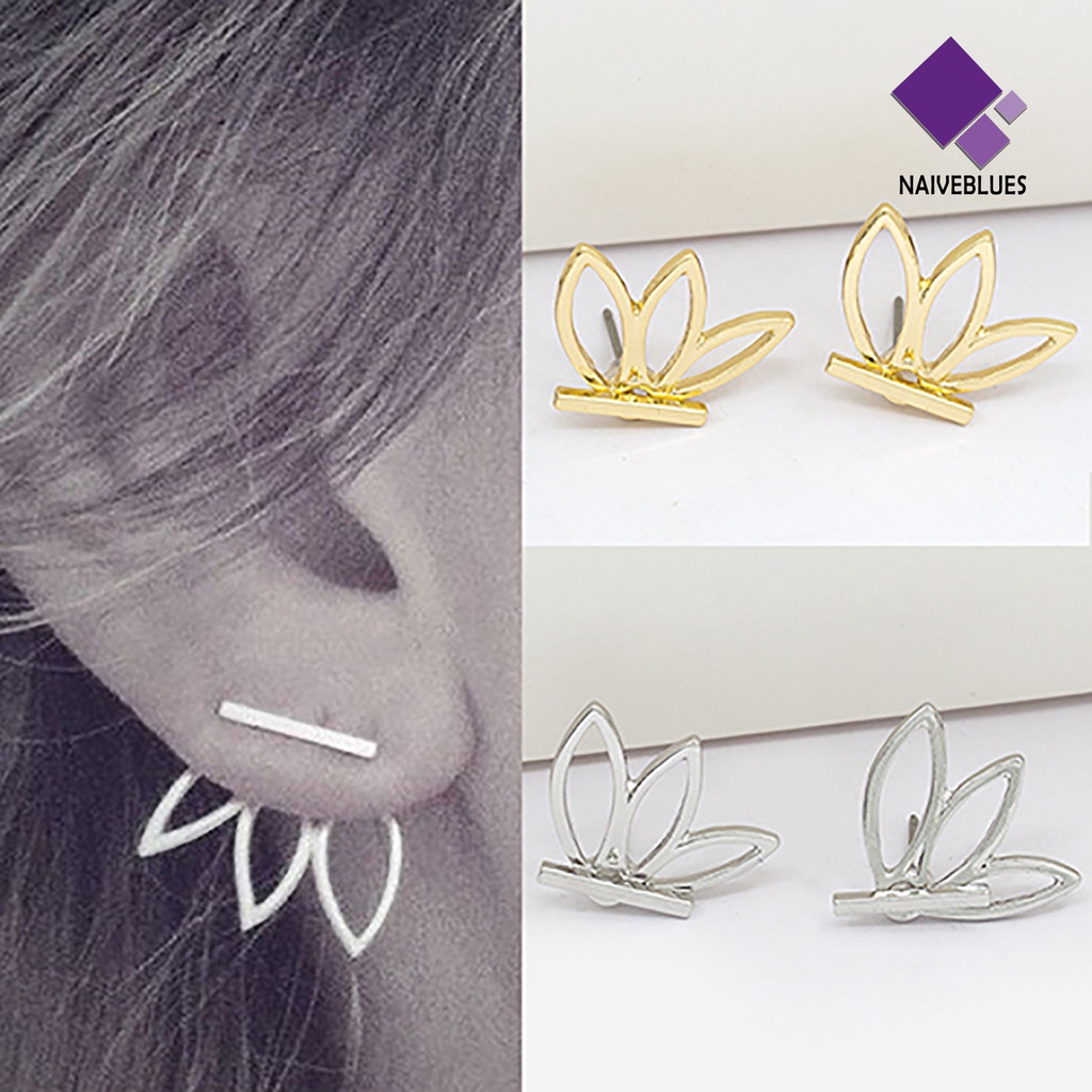 1 Pasang Anting Stud Bentuk Lotus Model Hollow Untuk Wanita