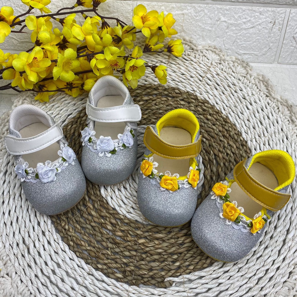 mandirishoesstore-SEPATU BABY BAYI PREWALKER BUNGA GLITTER ANAK 0-12 BULAN XPY12