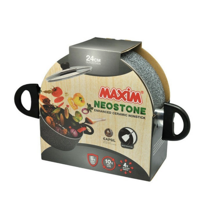 MAXIM NEOSTONE Dutch Oven + Glass Cover Anti Lengket 24 cm - Dutch Oven 24 cm