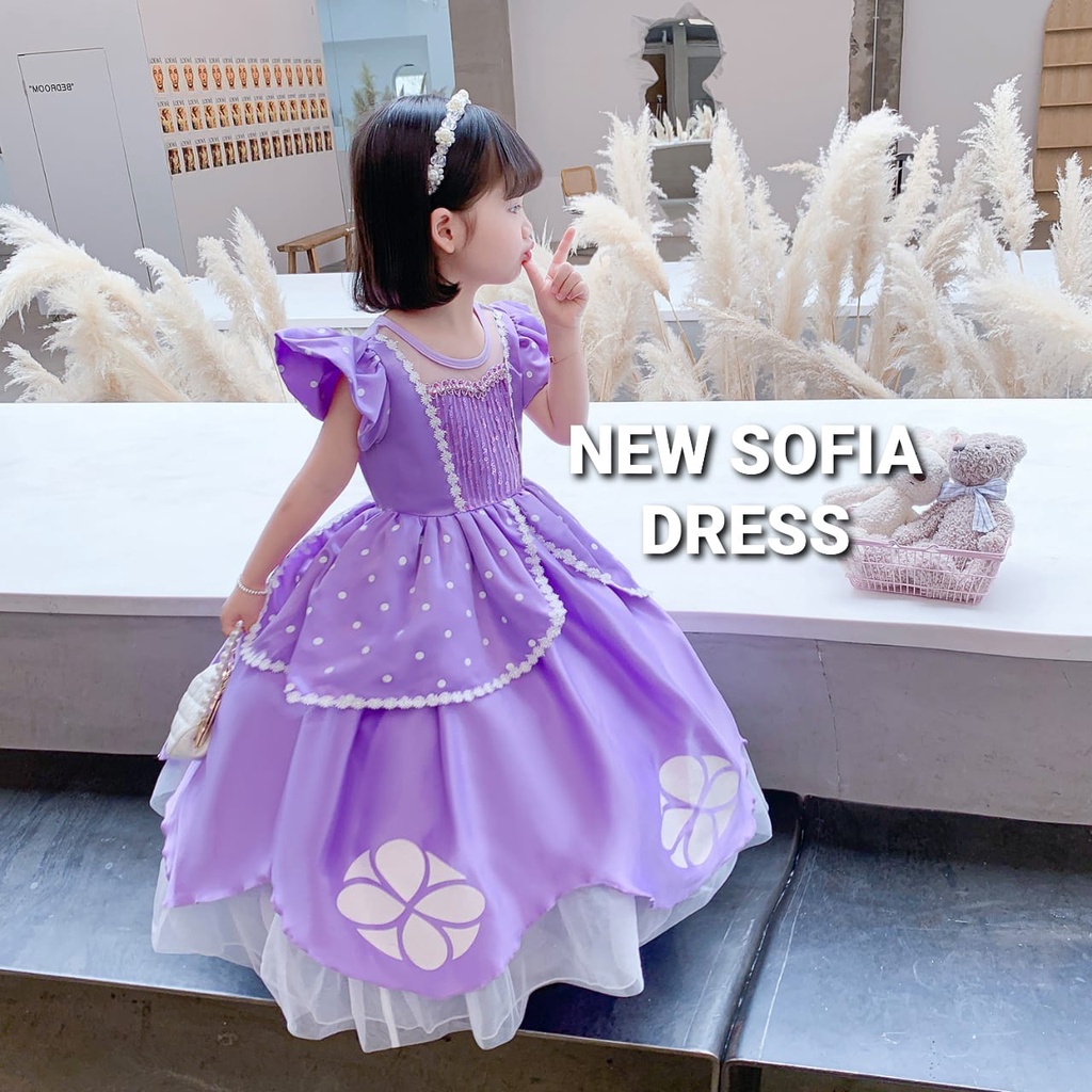 NEW SOFIA DRESS KOSTUM PRINCESS SOFIA DRES PRINCES IMPOR GAUN PESTA ANAK UNGU