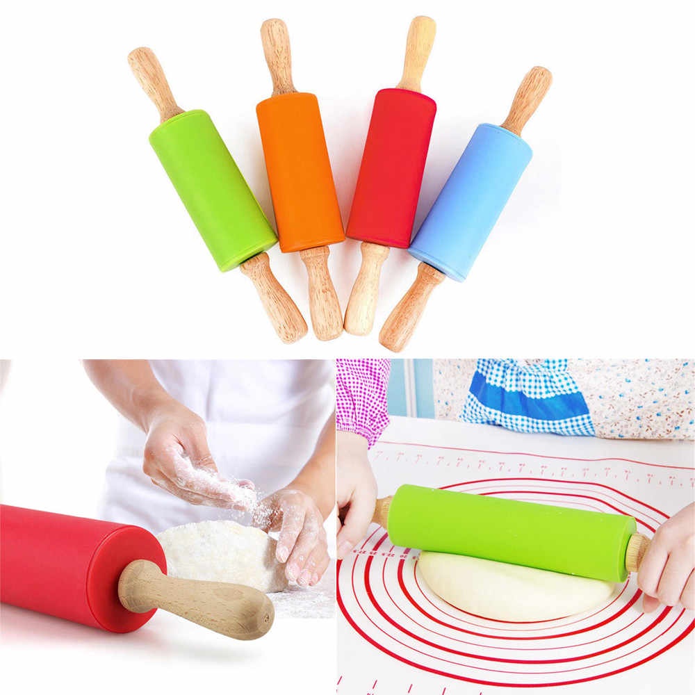 ROLLING PIN SILICONE DENGAN PEGANGAN KAYU/ PENGGILING ADONAN SERBAGUNA / ROLLING PIN UNTUK ADONAN