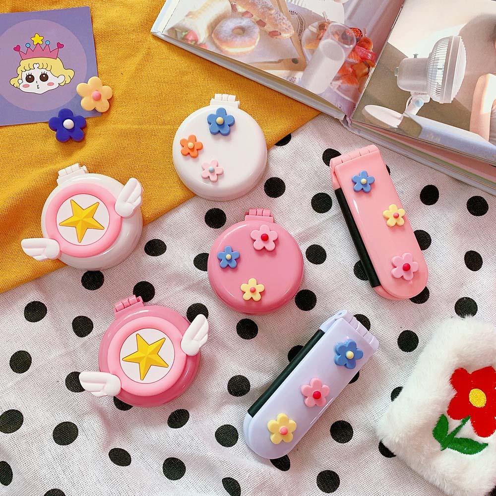 Needway Kartun Sisir Bulat Cermin Portable Lucu Mini Makeup Mirror Bunga Bintang Alat Kosmetik Sikat Rambut