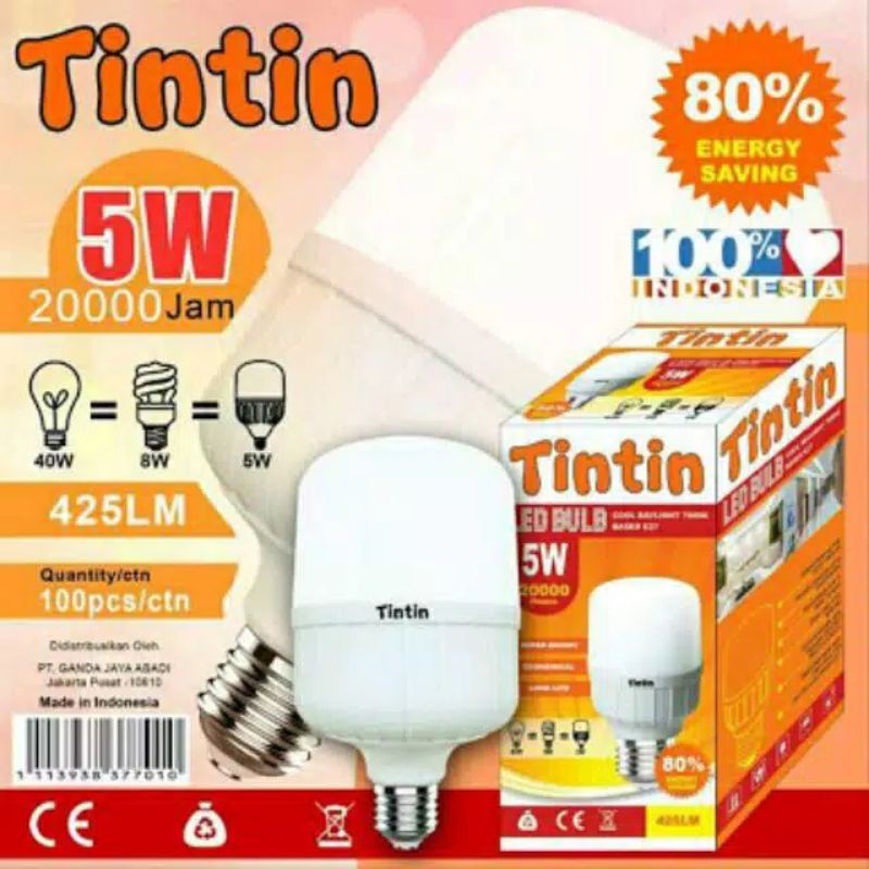 Bohlam Lampu LED Tintin 5 Watt Paket 10 Pcs Murah