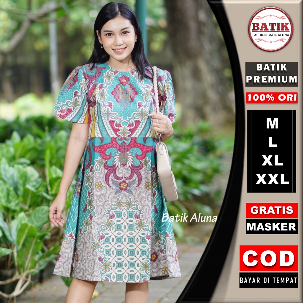 Dress Batik Modern Wanita Premium Dres Batik Wanita Modern Dewasa Jumbo Elegan Pasangan Kondangan Tanpa Lengan Dres Batik Solo Asli Wanita Lapis Trikot Couple Tunik Batik Modern Terbaru FASHION BATIK ALUNA