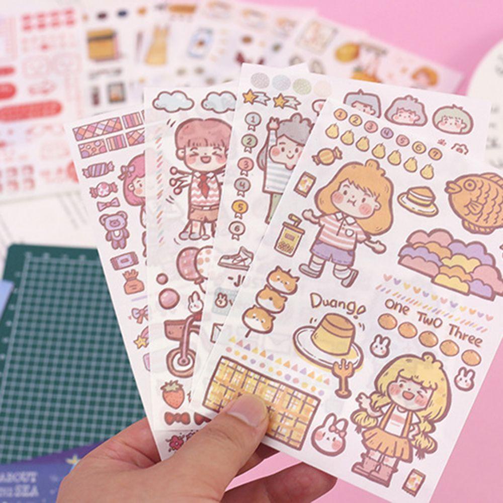 Lanfy Alat Tulis Stiker Set Kawaii 48 Pcs Dengan Graver Cutting Mat Bujo Dekorasi DIY Craft Planner Perlengkapan Sekolah Diary Scrapbooking Stickers