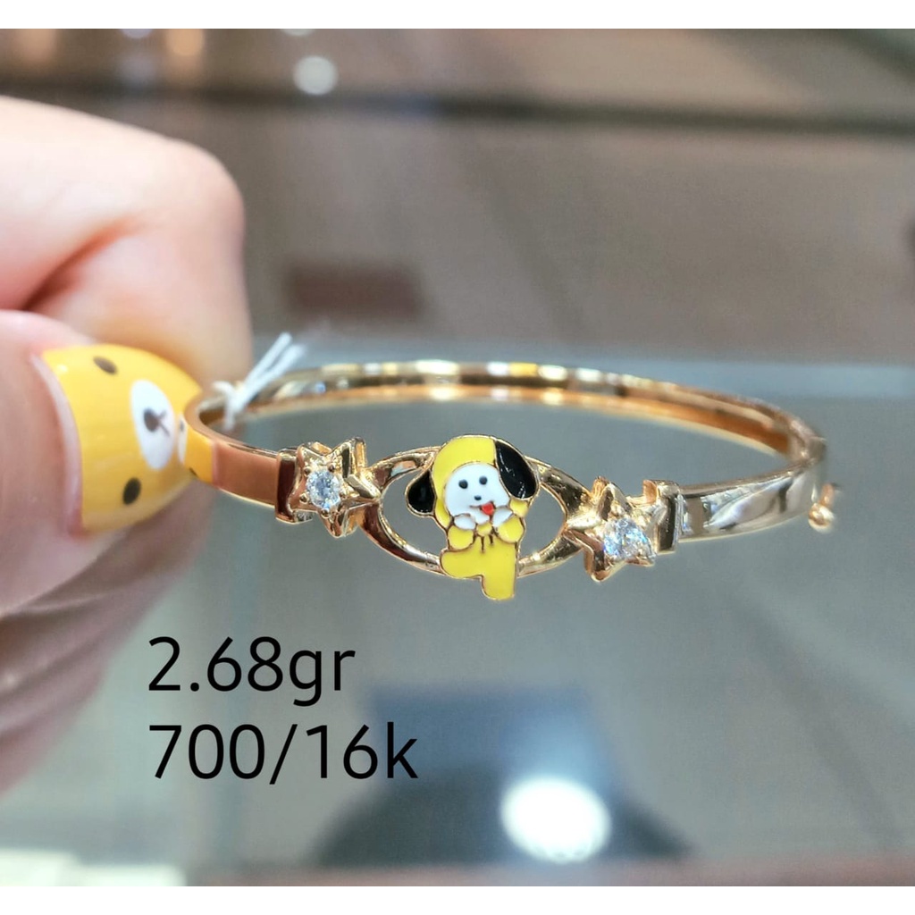 Gelang Anak Kaku Emas BT21 Chimmy Kadar 70% 2.68 Gram