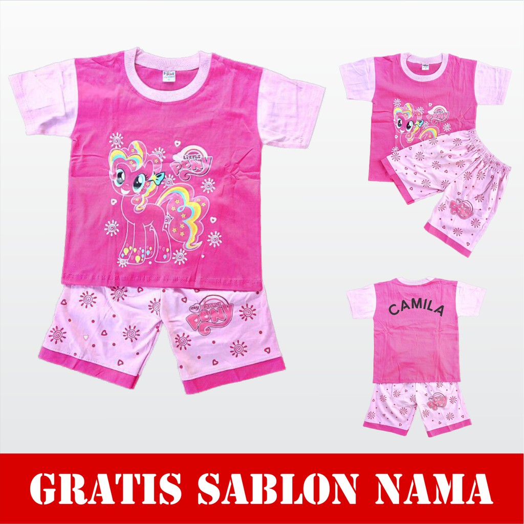 Baju Anak Setelan Little Pony Kaos Anak Laki-Laki Perempuan Murah Gratis Custom Nama