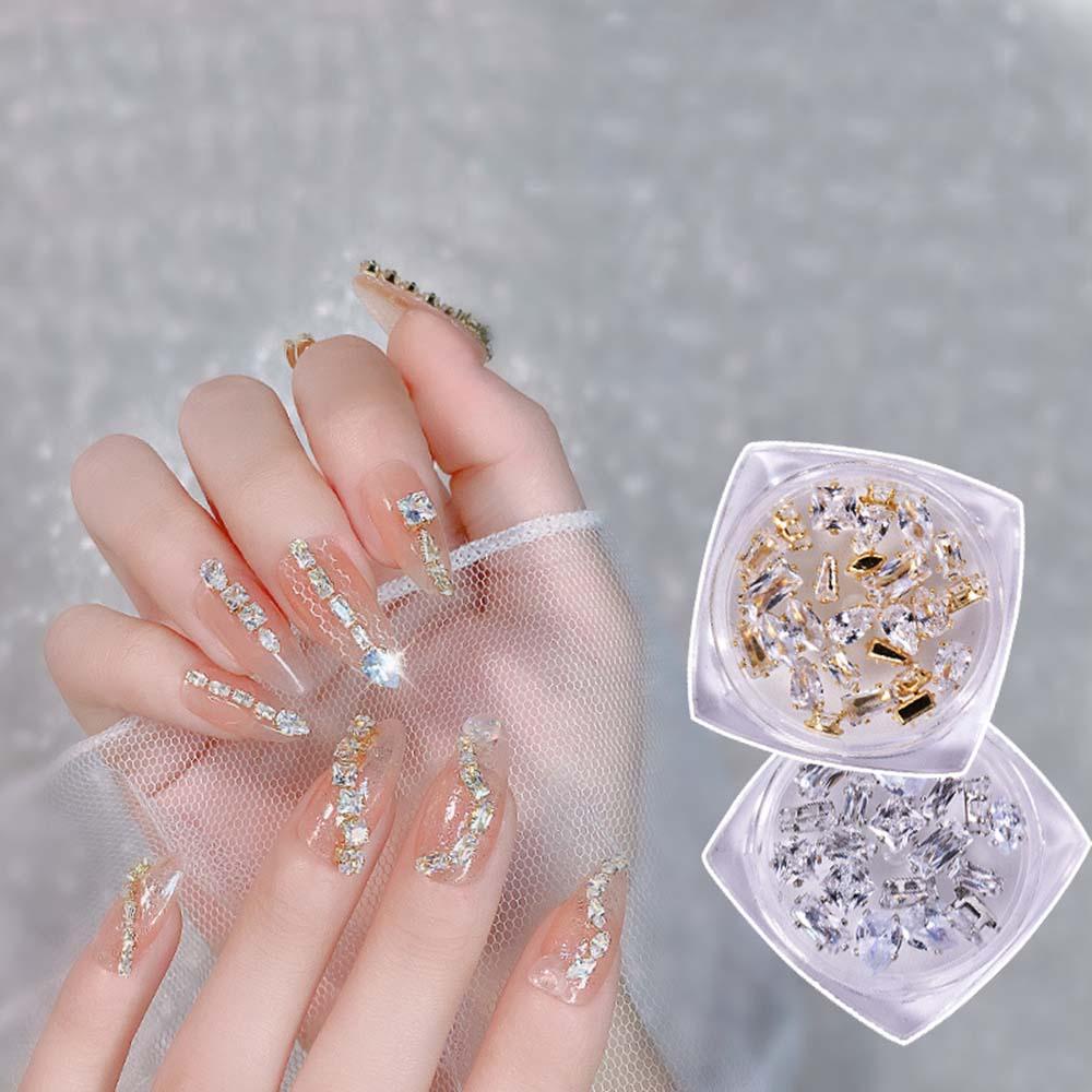 AUGUSTINA Augustina Nail Art Zirkon Perhiasan Pesona Berlian Datar Super Flash Perak Cakar DIY Ornamen