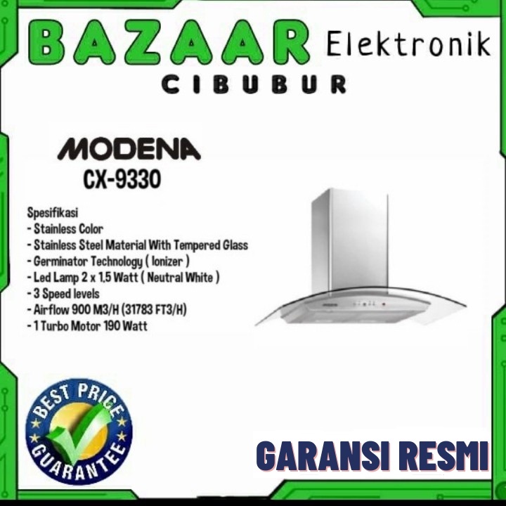 MODENA CX9330 COOKER HOOD CEROBONG CX 9330 PENGHISAP ASAP DAPUR CHIMNEY CX-9330 90CM