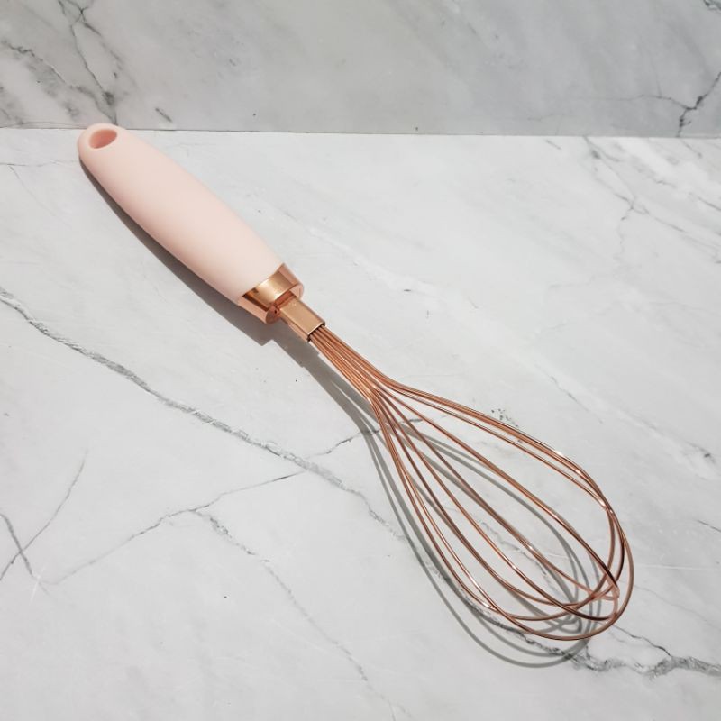 whisk rose gold gagang karet pink 30cm egg beater manual baloon