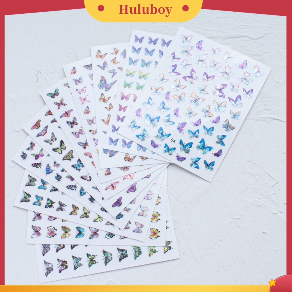 Huluboy Huluboy♡ 1 Lembar Stiker Kuku Motif Kupu-Kupu Dapat Dilepas Untuk Dekorasi Pesta