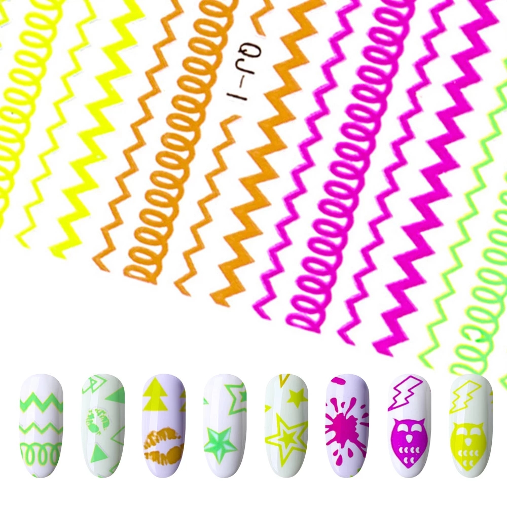 (1 Lembar) Stiker Kuku Foil 3d Motif Bintang/Garis/Berlian Neon Transfer Air Untuk Nail Art