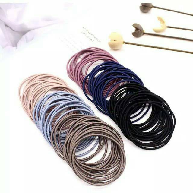 T&amp;Y Ikat Rambut Wanita Elastis Motif Polos Isi 10 Pcs Kunciran Wanita Korea Karet Gelang Import