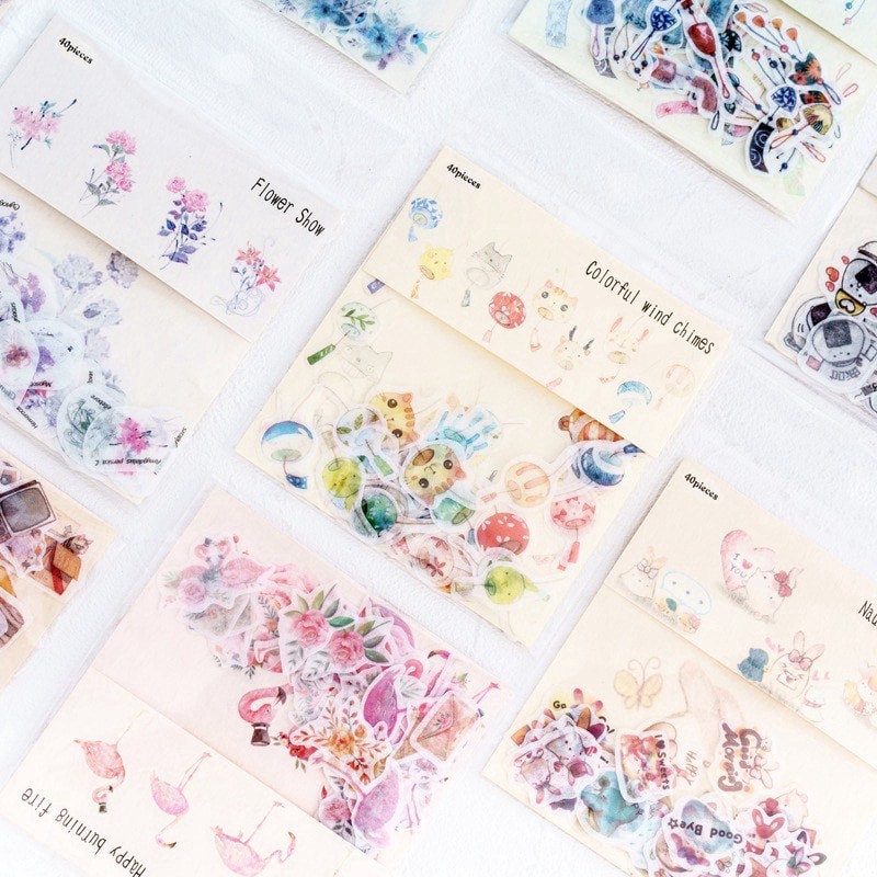 

40 pcs Sticker Pack Mini Thin Paper Cartoon Kecil Colorful Scrapbook Bujo Jurnal DIY