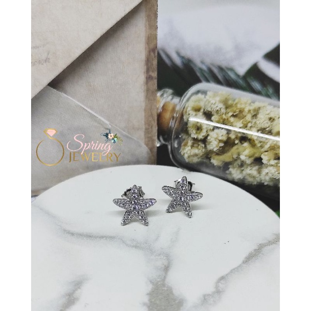 Anting Perak Wanita Giwang Star Full Mata Silver 925 Asli Lapis Emas Putih