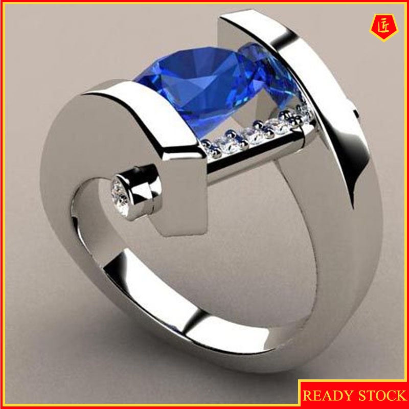 [Ready Stock]Creative Modern Inlaid Sapphire Ring