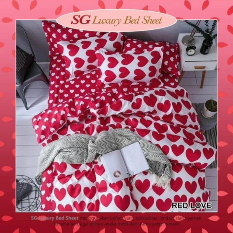 sprei motif love merah