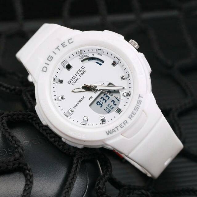 Jam Tangan Wanita Digitec Rubber Putih Dg-3082t Original Dualtime Water resist