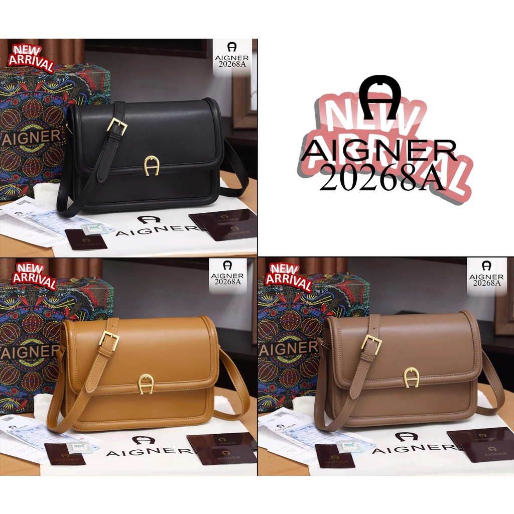 Tas AG Genoveva Saffiano Luna Shoulder SlingBag Smooth Leather With Box/ Tas Selempang Aigner Wanita