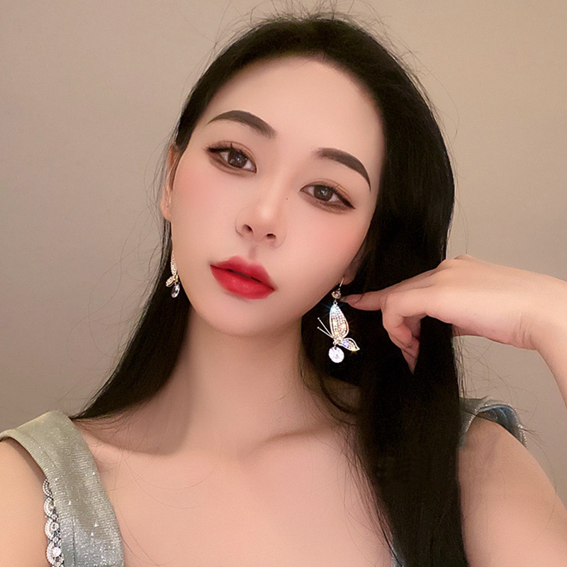 Fancyqube Anting Giwang Mewah Model Kupu-Kupu Gaya Korea Dengan Kristal + Mutiara + Zircon Untuk Wanita