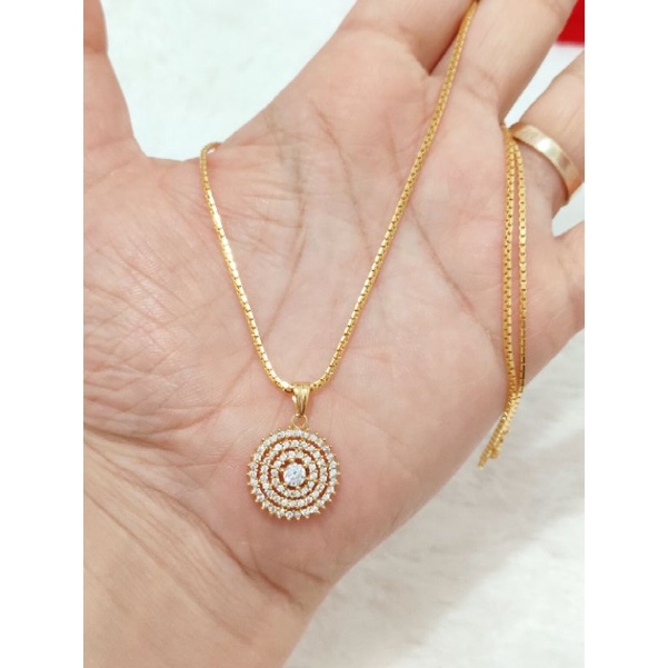 KALUNG ITALY DEWASA + LIONTIN BULAT CORR MATA PERAK 925 WARNA ROSEGOLD