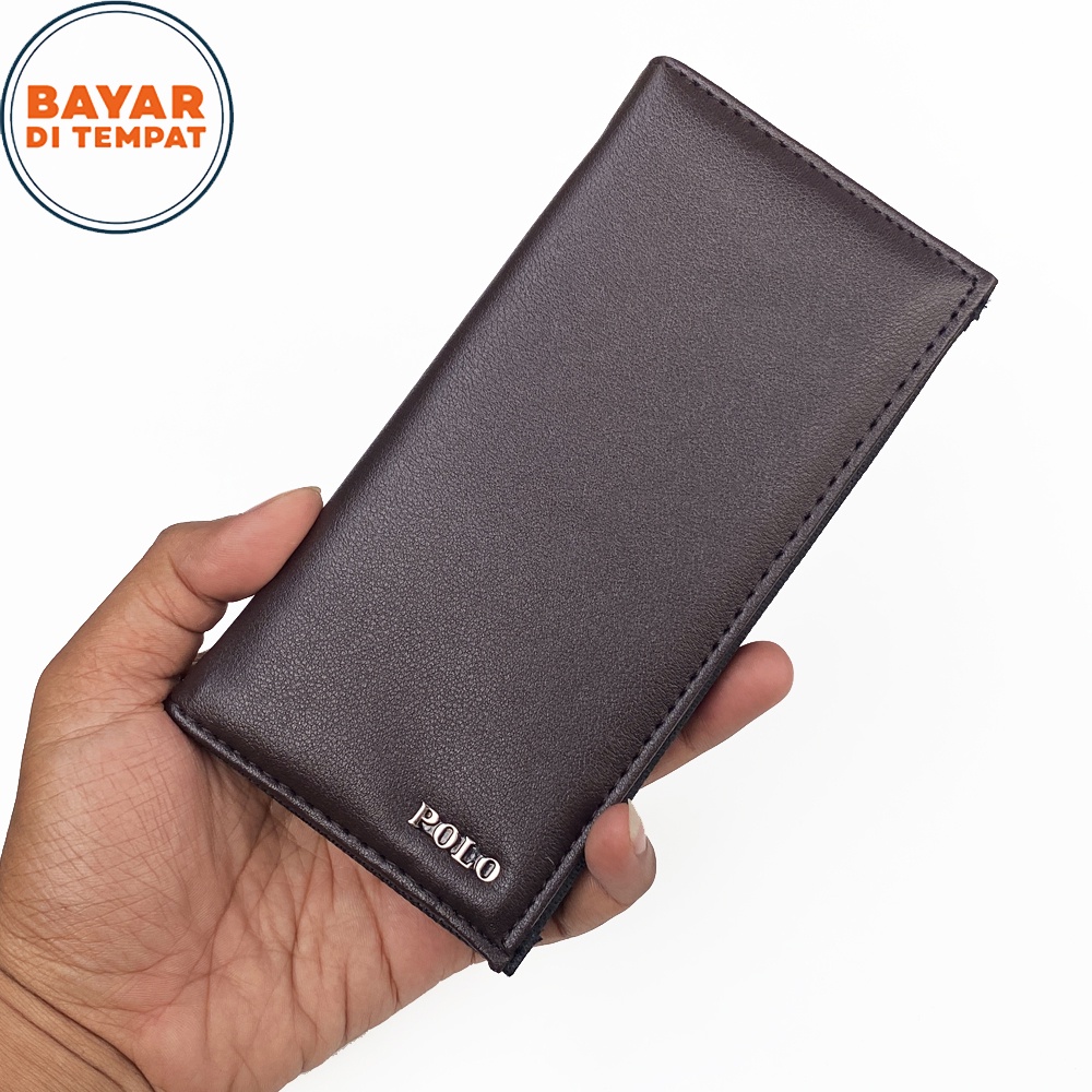 SHOPEE 6.6 SUPER SALE!! Dompet POLO Model Panjang Dompet Kulit Pria dan Wanita Model Bifold Lipat Dua Dompet Kulit Sintetis Import - Coffee + Bonus Box