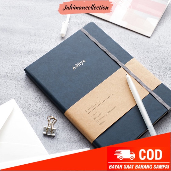 

✨ BISA COD ✨ Mason Notebook Denim + custom nama / Buku Catatan Hadiah unik - Blank, Tanpa nama
