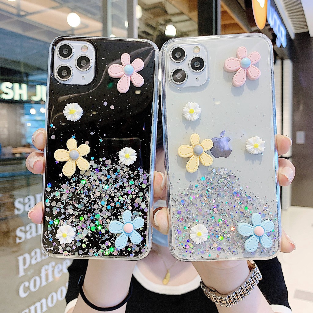 Soft Case Desain  Bunga  Aksen Glitter Untuk  Iphone 6 6s 