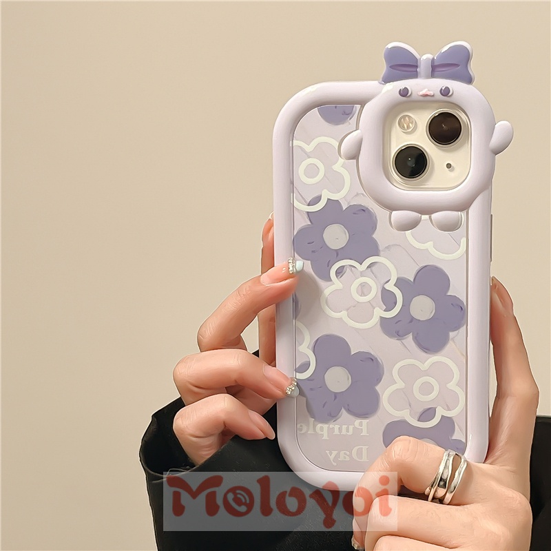 Soft Case TPU Motif Bunga Biru Aksen Pita 3D Untuk iPhone 11 13 12 14 Pro MAX XR 8Plus 7Plus 14Plus X 6 6S Plus XS MAX SE 2020