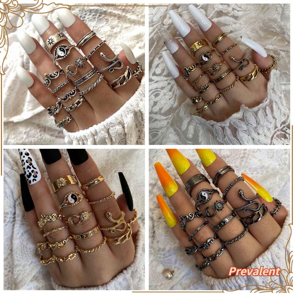 16pcs / Set Cincin Gaya Rock Punk Boho Gothic Untuk Wanita