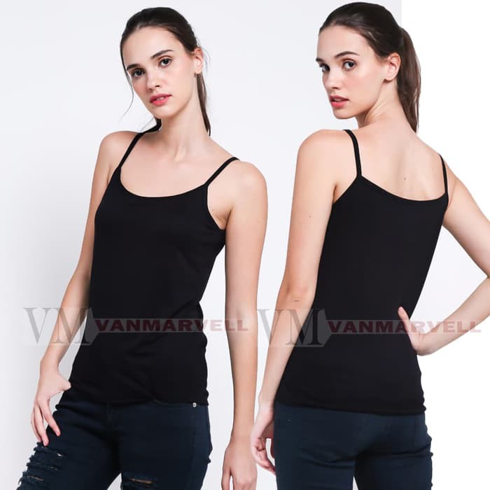VM Tank Top Wanita Kemben Polos Wanita Hitam - Hitam