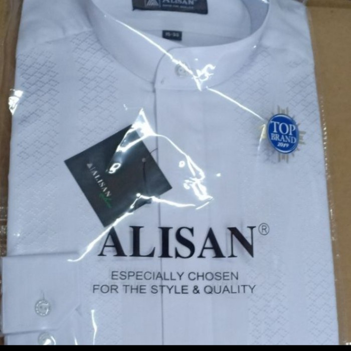 Baju koko pria Alisan lengan panjang - Putih, M