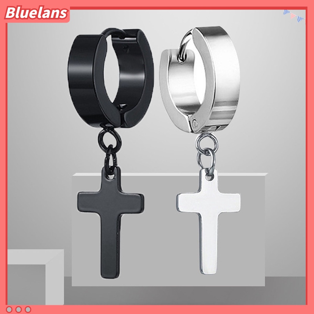 1 Pc Anting Hoop Dangle Cross Gaya Hip Hop Untuk Unisex